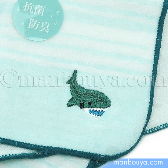 ハンドメイド★入園入学6点セット　サメサメシャーク　ミニハンカチプレゼント サメ グッズ 雑貨 タオルハンカチ 日本製 水族館 お土産 刺繍