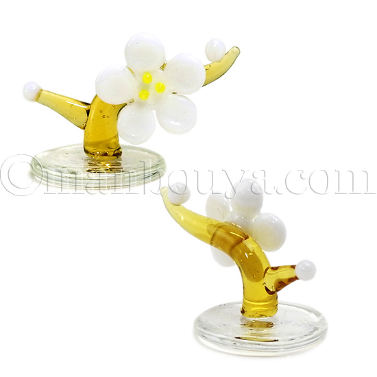 ミニチュア ガラス細工 梅 花 飾り フォーカート 白梅 スタンド
