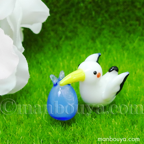 鳥 雑貨 コウノトリ ガラス細工 ミニチュア 置物 フォーカート