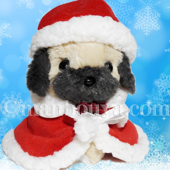 クリスマス ぬいぐるみ 犬 TAKENOKO たけのこ パグ ベージュ サンタ