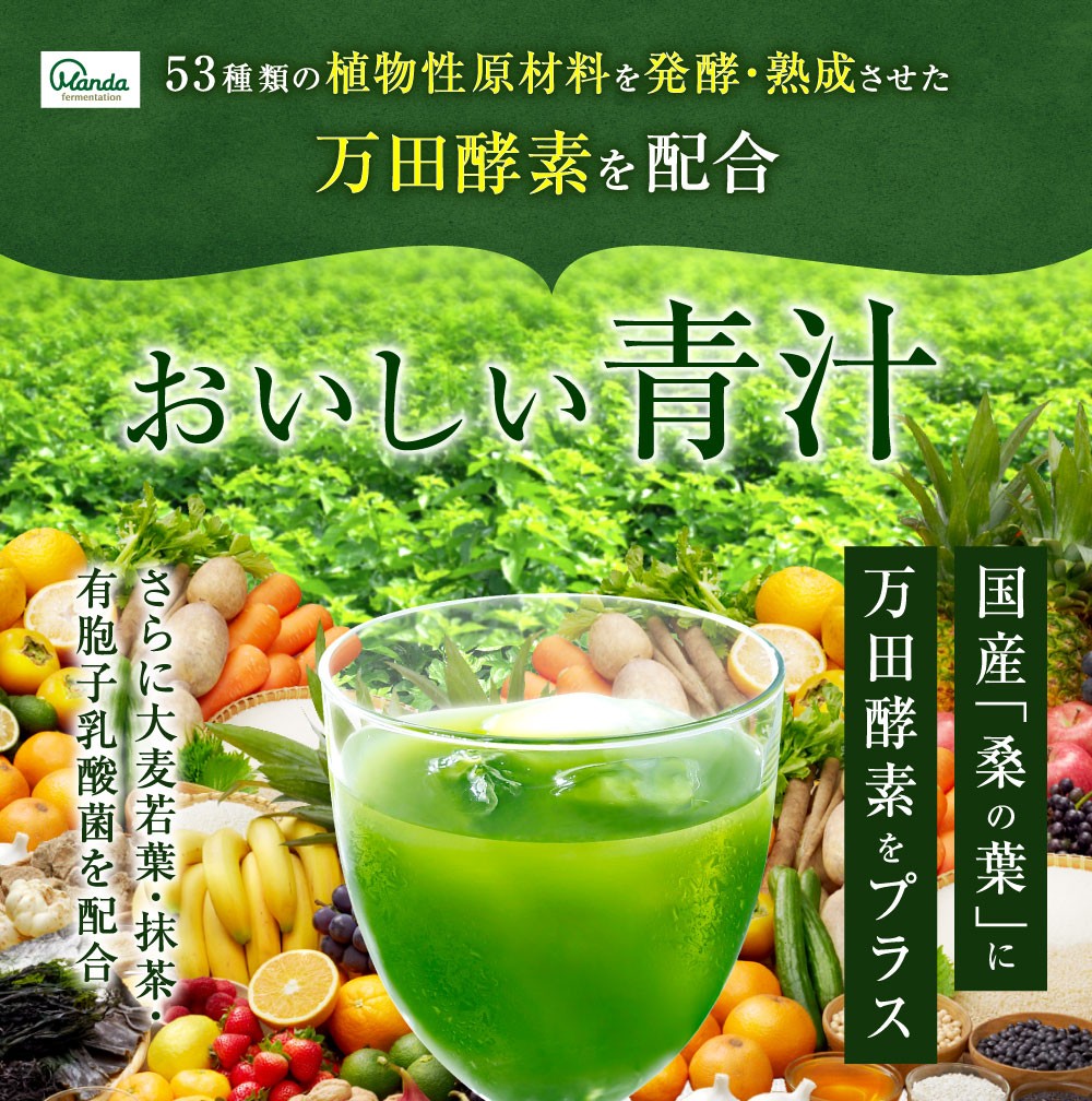 青汁 おいしい青汁 約1ヵ月分 万田酵素 桑の葉 大麦若葉 抹茶 乳酸菌 公式 :E466:万田発酵 Yahoo!ショッピング店 - 通販 -  Yahoo!ショッピング