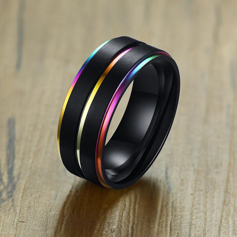 [韓国人気ジュエリー] nff Way Ring Black 指輪 リング メンズ 男性 ステンレス ジュエリー 虹 レインボー