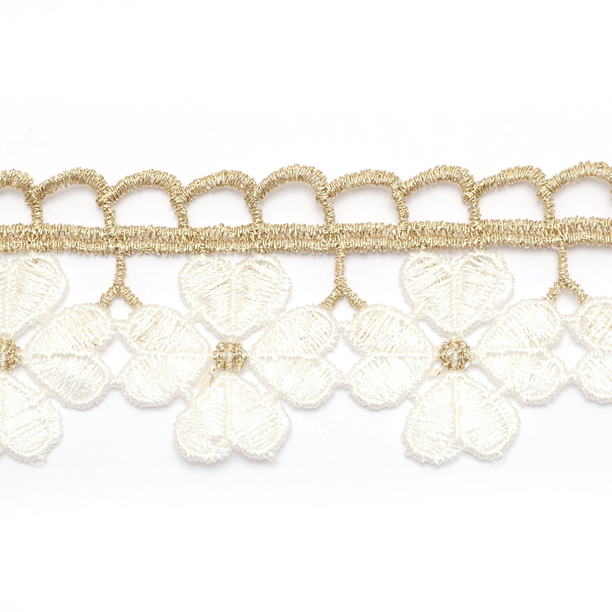 金と白のお花のレースブレード 幅35mm 10cm単位 切り売り (50cm以上