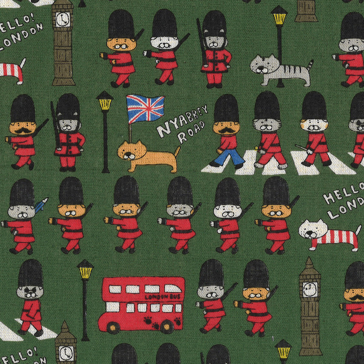 ネコ in London 綿麻キャンバス生地 KTS7026 コットンこばやし(50cm