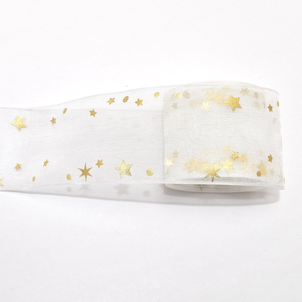 プリントリボン 箔押しゴールドスターのオーガンジーリボン 幅40mm 1m