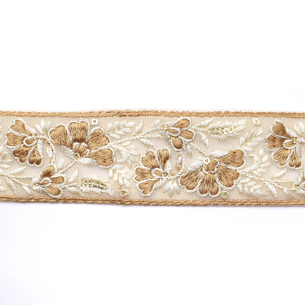 インド刺繍リボン 優雅なバイカラーの花柄刺繍リボン 幅42mm 10cm単位