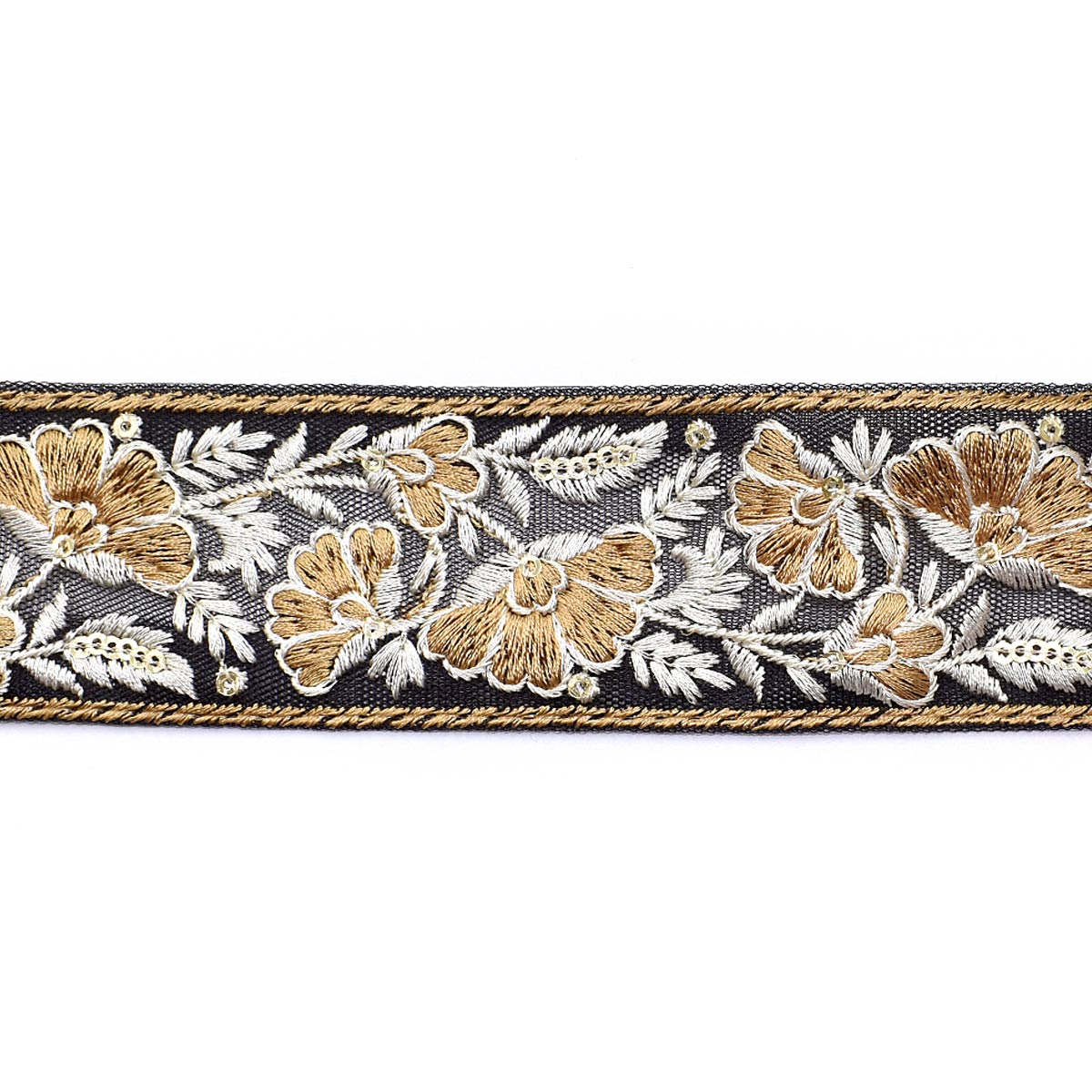 インド刺繍リボン 優雅なバイカラーの花柄刺繍リボン 幅42mm 10cm単位