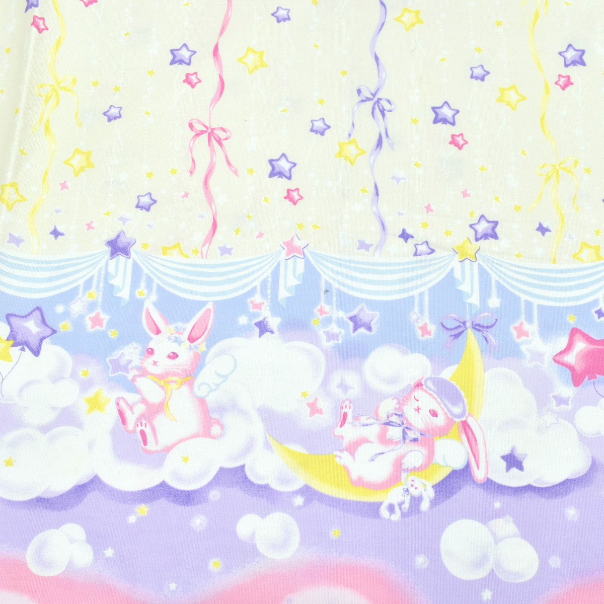 お月様大好き♡ゆめかわカラフルくま ゆめかわリボンとうさぎ オックス生地 AP45205-1 コスモ (50cm以上10cm