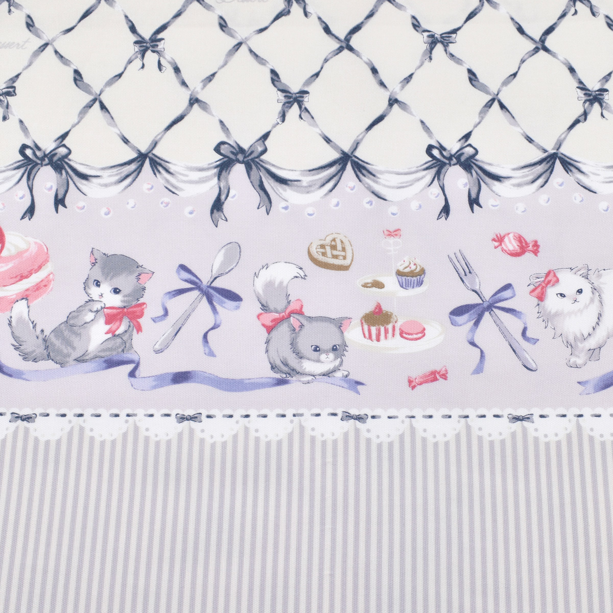 ねことリボンの片耳ボーダー オックス生地 AP45205-2 コスモ (50cm以上