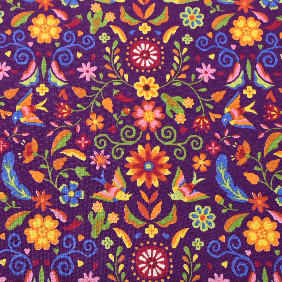 メキシコ刺繍風の鳥と植物 シーチング生地 NN2319-11 コスモ (30cm以上