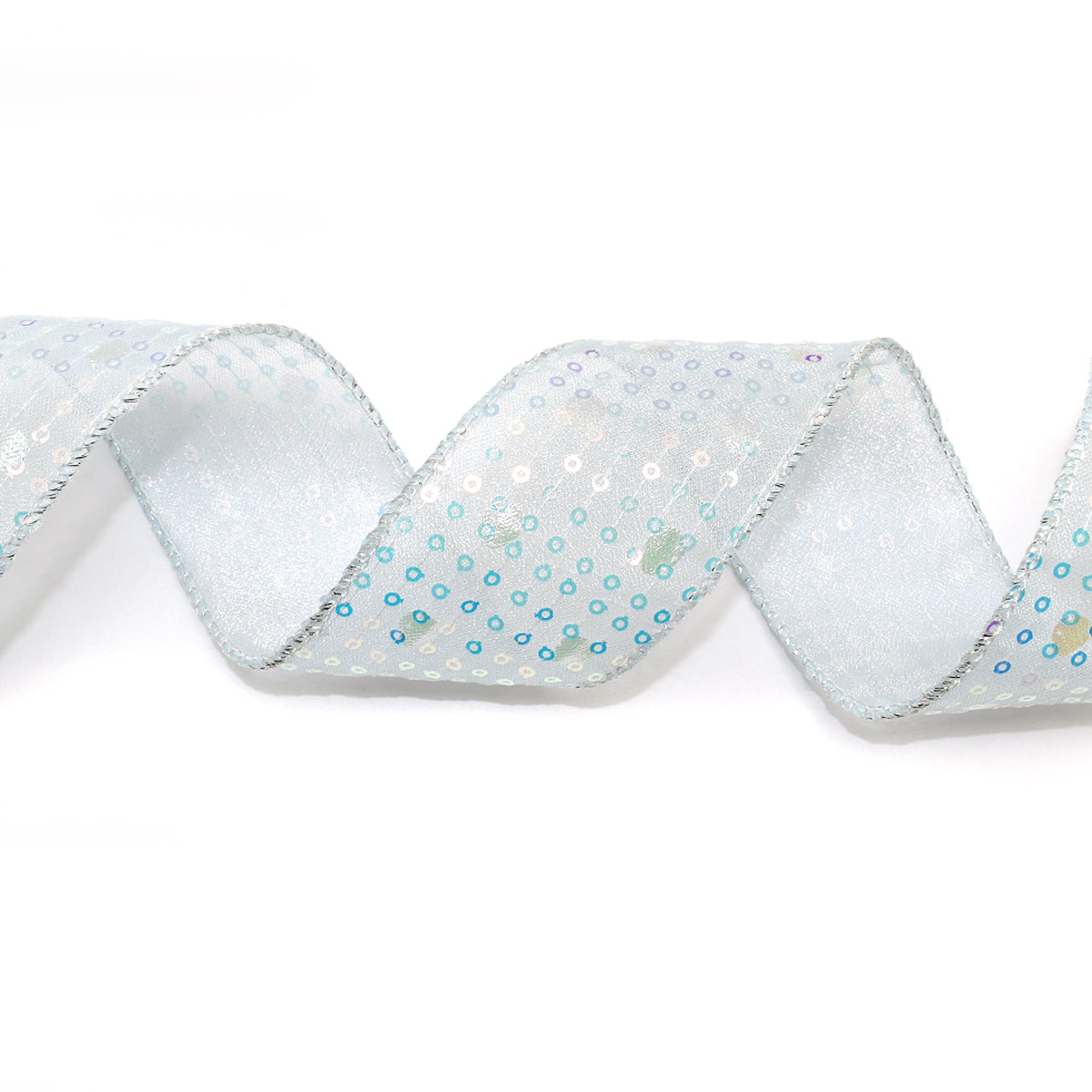 Jewel＊Ribbon　ジュエルリボン　オーロラ　スパンコールゆめかわ編み上げ ゆめかわオーロラスパンコール水玉リボン 幅50mm 1m単位 切り売り