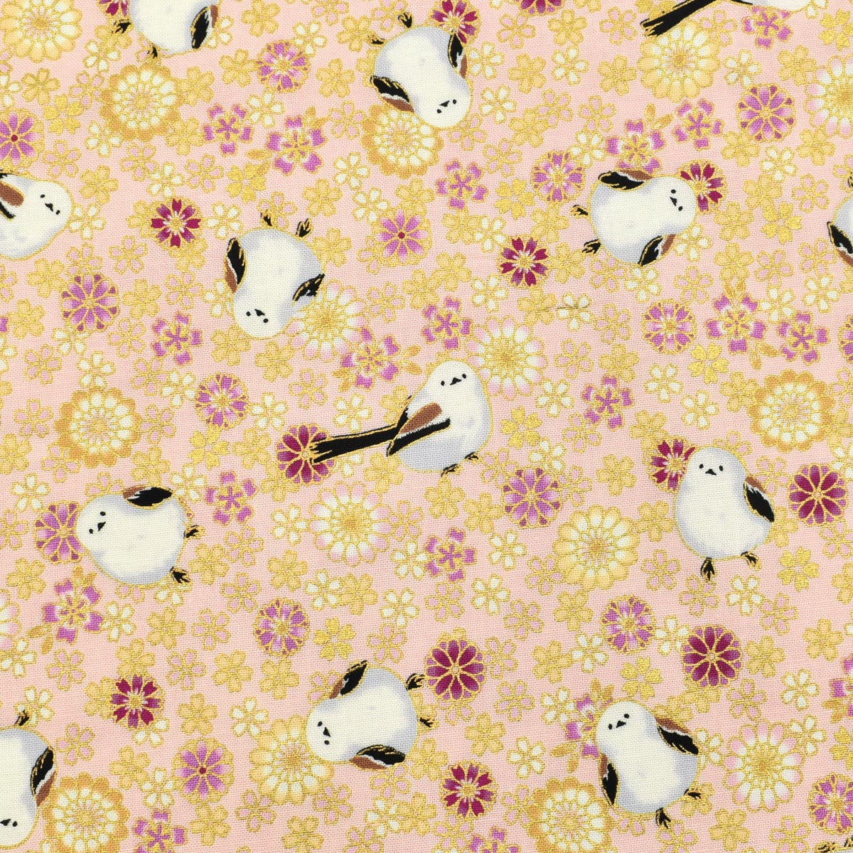 花舞うシマエナガ シーチング生地 HR3550-11 キルトゲイト (50cm以上