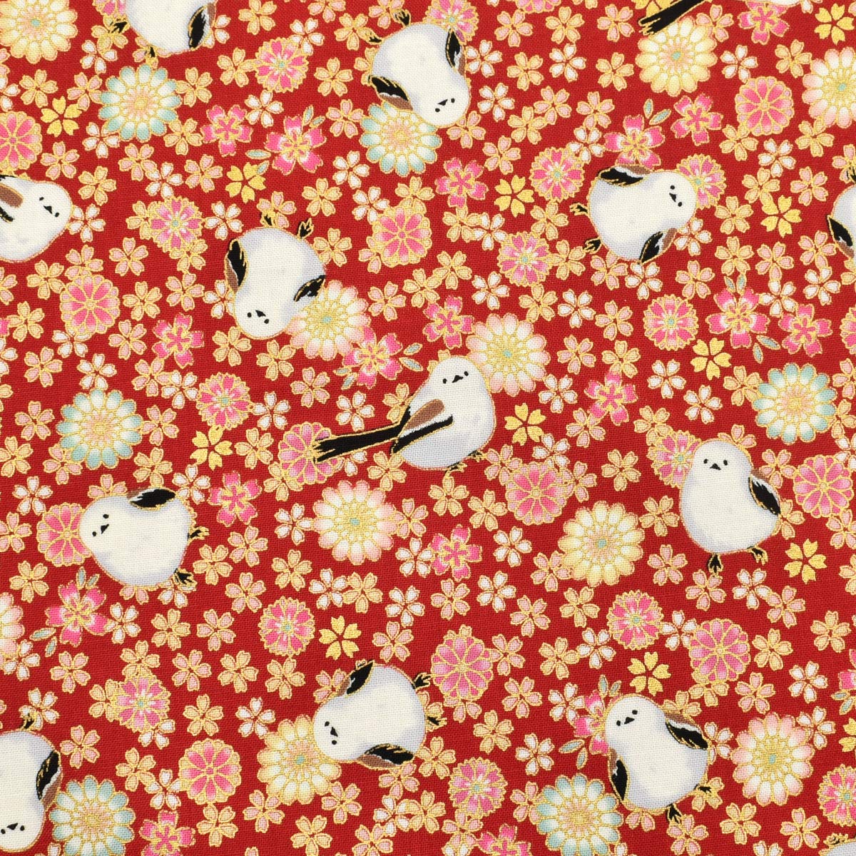 花舞うシマエナガ シーチング生地 HR3550-11 キルトゲイト (50cm以上