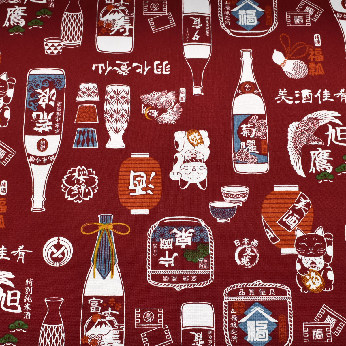 和風な日本酒柄 11号帆布生地 AP61802-2 コスモ (30cm以上10cm単位 