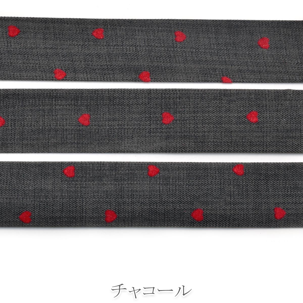 リバーシブルレッドフロッキーハート柄リボン 幅25mm 1m単位 切り売り 