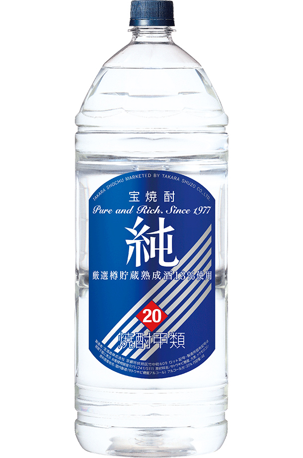 宝酒造 宝焼酎 純 20度 ペットボトル 4000ml（4L） 4本 1ケース 甲類焼酎 包装不可 他商品と同梱不可 クール便不可  :tak0162:日本の酒専門店 地酒屋 萬禄 - 通販 - Yahoo!ショッピング