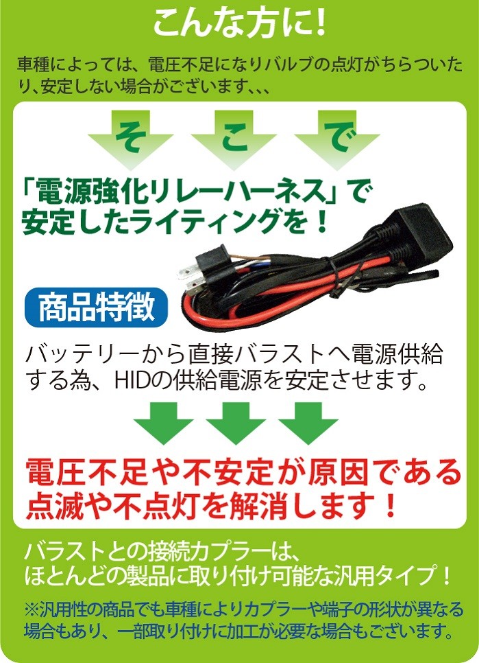 予備 HID H4 (Hi/Lo) 専用 電源強化 リレーハーネス 12V 24V 選択