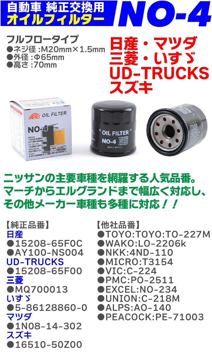 10個セット オイルフィルター NO-4 日産 マツダ スズキ いすゞ UD