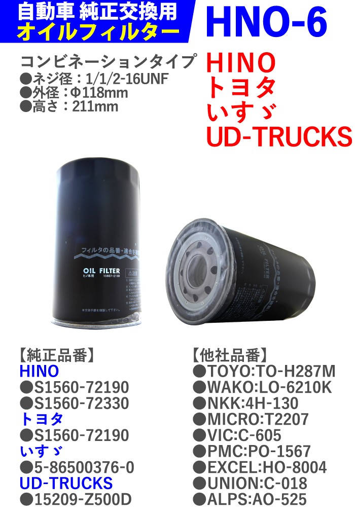 10個セット オイルフィルター HNO-6 HINO トヨタ UD-TRUCKS いすゞ