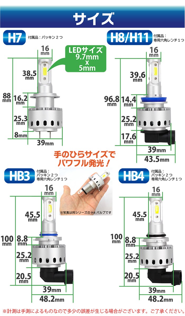 LED H11 H8 H16 H3 H7 H1 HB3 HB4 球を交換するだけ ledヘッドライト