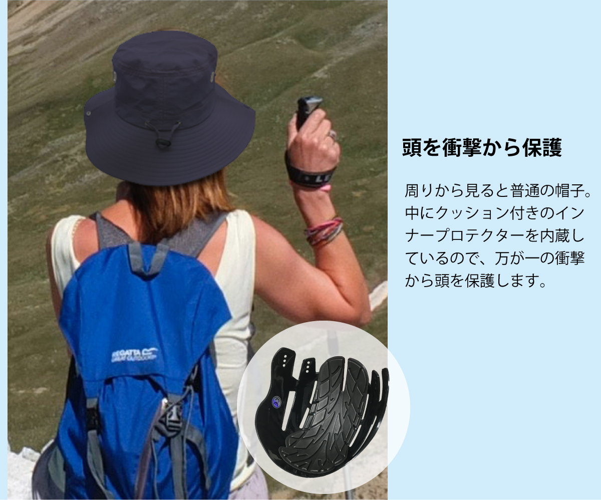 頭を衝撃から保護するハット型ヘルメットの画像