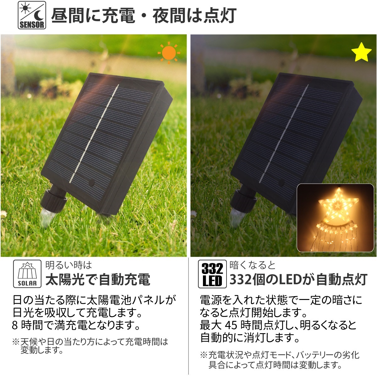 LED ソーラー イルミネーション 星付き ウォーターフォール LED ソーラー イルミネーション 星付き ウォーターフォール