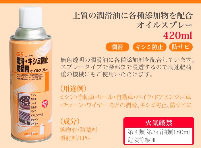 No.670 GS オイルスプレー 420ml 洗車用品