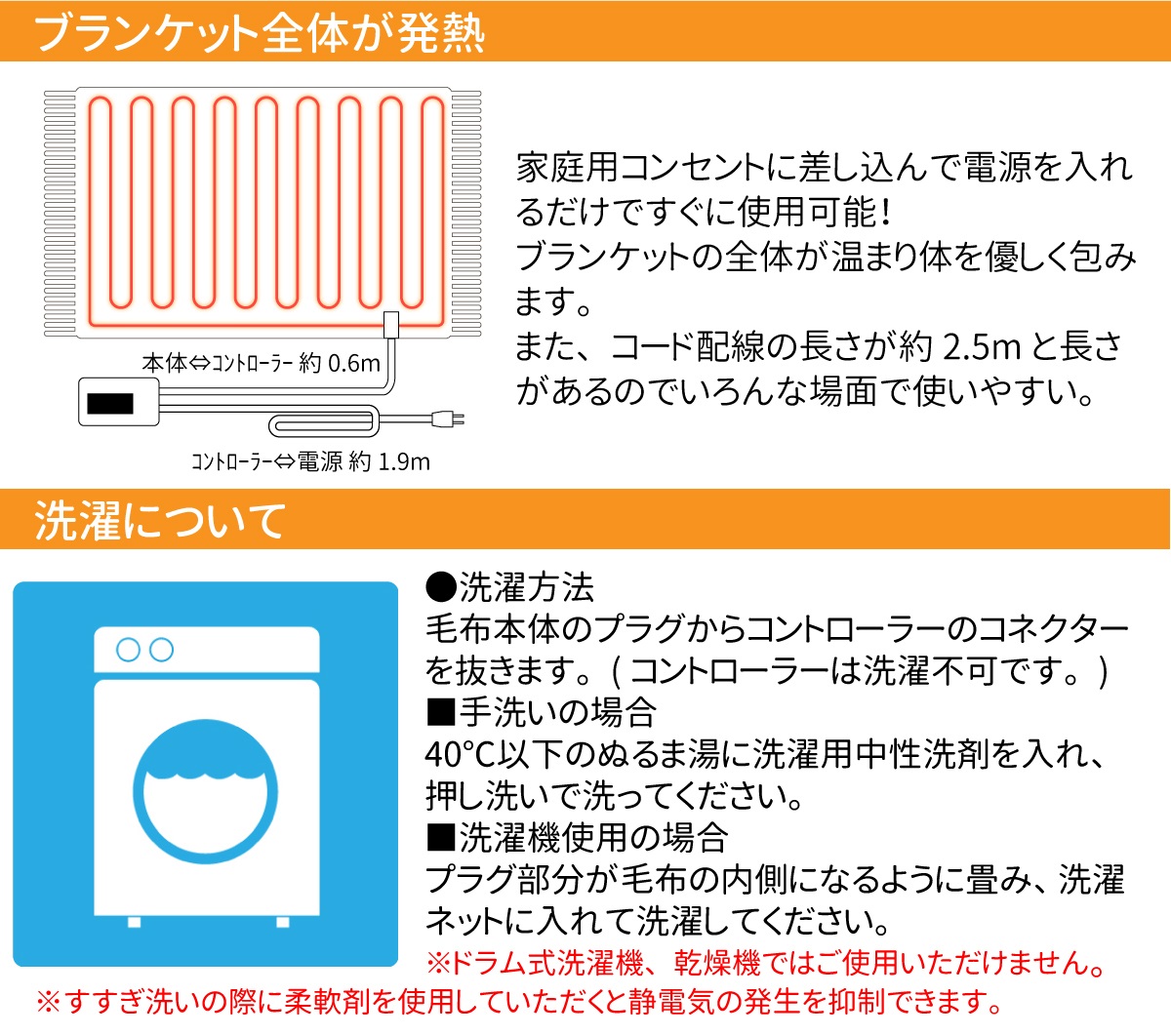 椙山紡織 Sugiyama(椙山紡織) 日本製 電気ひざ掛け NA-055H-RT 丸洗い