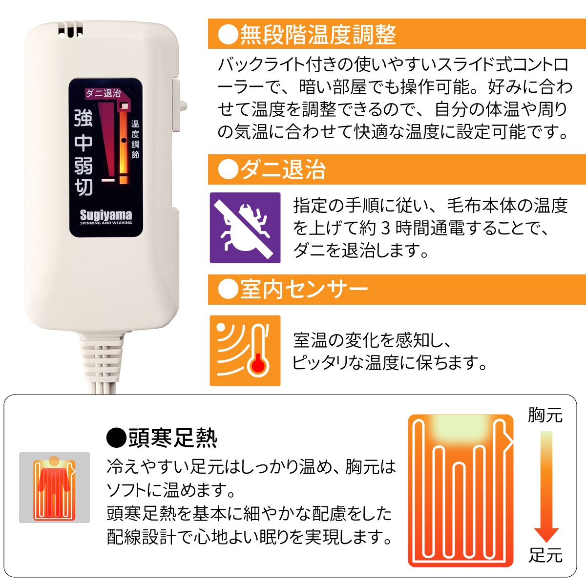 椙山紡織 Sugiyama(椙山紡織) 日本製 電気掛敷毛布 NA-013K 丸洗いOK