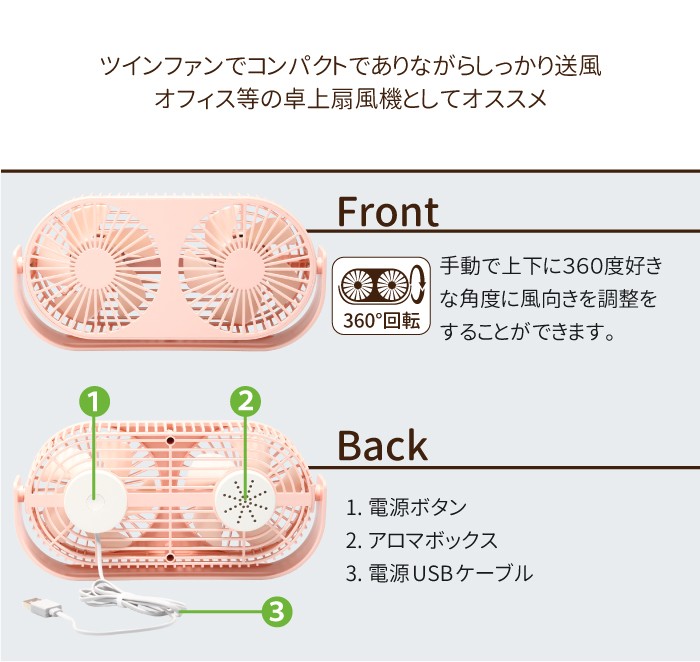 ツインファン 扇風機 ELECTRIC TWIN FAN アロマ対応 ミニ扇風機 卓上