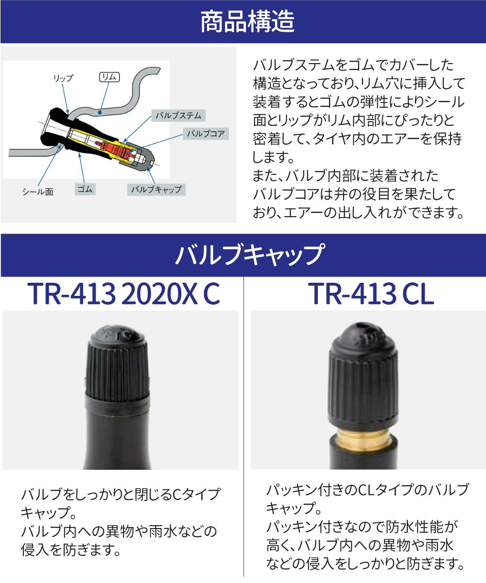 日本製 スナップインバルブ TR-413 2020XC TR-413 CLX