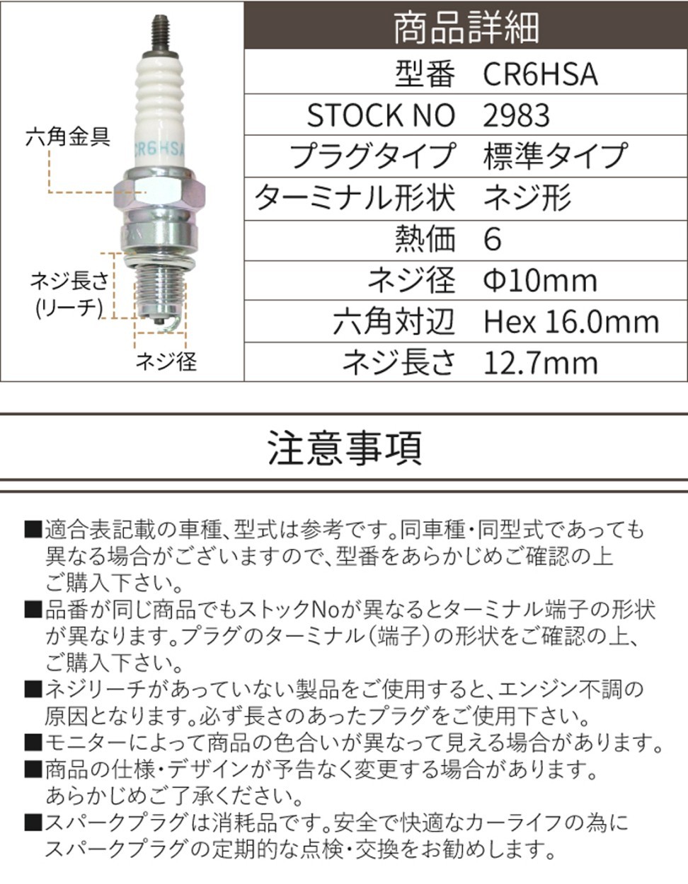 NGK スパークプラグ CR6HSA ネジ 2983