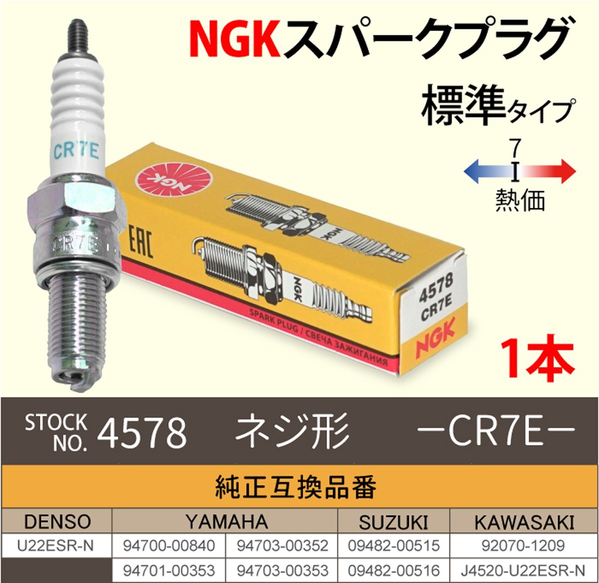 NGK スパークプラグ CR7E ネジ 4578 1本 バイク プラグ 点火プラグ ジョグ ジョグデラックス VOX マジェスティ125 バルカン  メール便発送 :005279:MANSHIN - 通販 - Yahoo!ショッピング