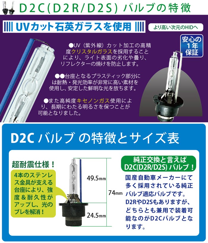 D2c D2s D2r兼用 Hid バーナーz バルブ 宅配 35w専用