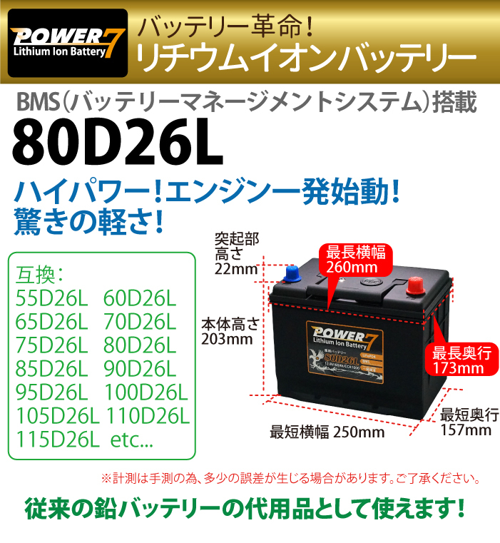 リチウムイオンバッテリー 80D26L (互換 55D26L 60D26L 65D26L 70D26L ...