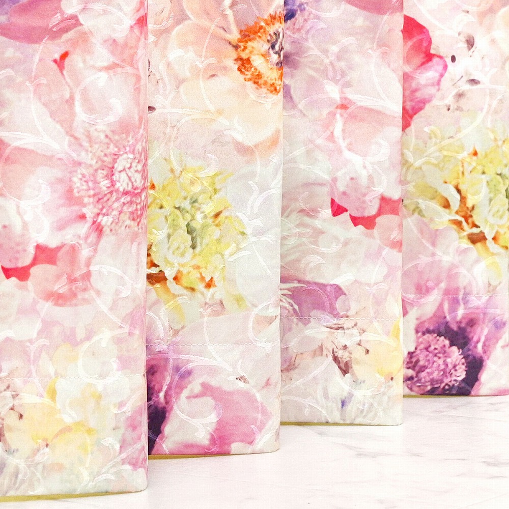 遮光★日本製 フラワー柄 カーテン 100×110cm ピンク系/北欧 花柄 カーテン 完全 遮光 1級 2枚入 【ディアナ-ピンク】満天カーテン 100