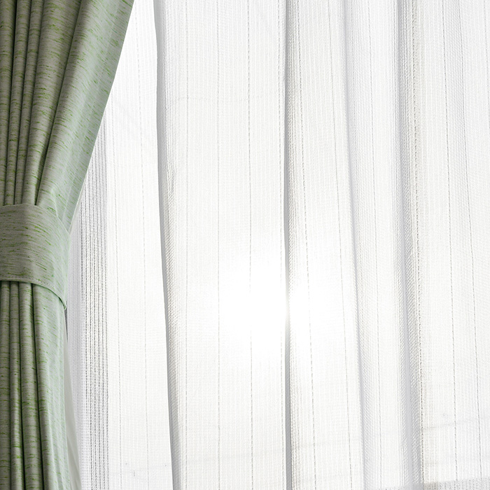 ホワイトストライプレースカーテン レースストライプ-ホワイト】幅205〜300cm レースカーテン 満天