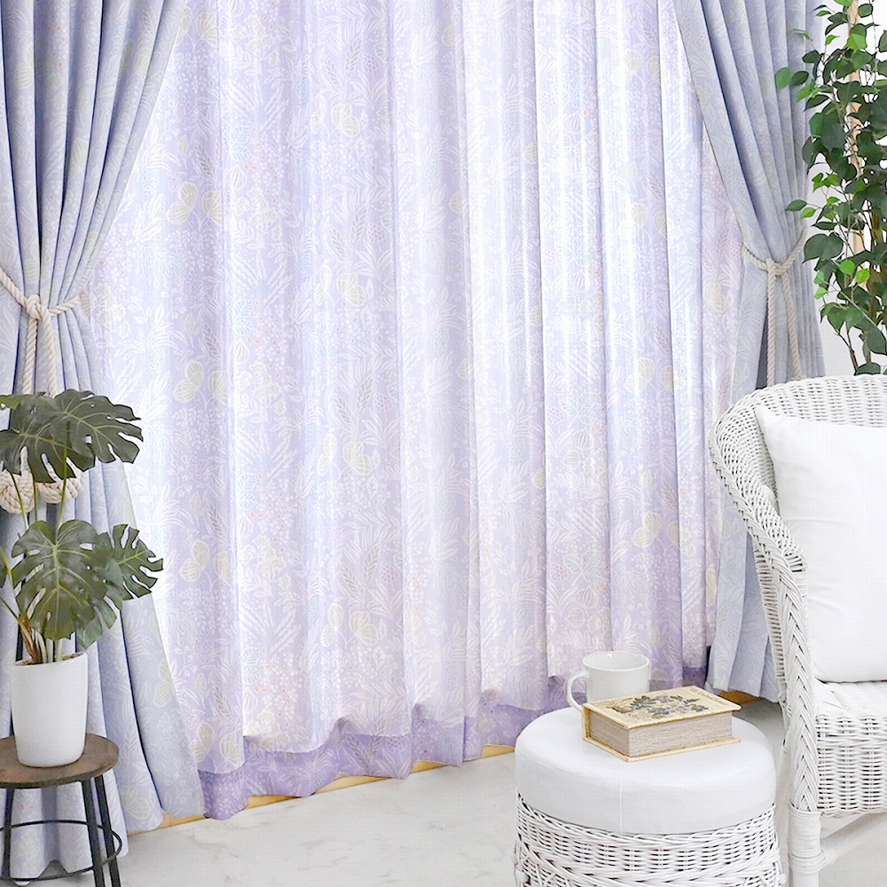 ココレース-パープル】 幅205〜300cm レースカーテン 満天カーテン