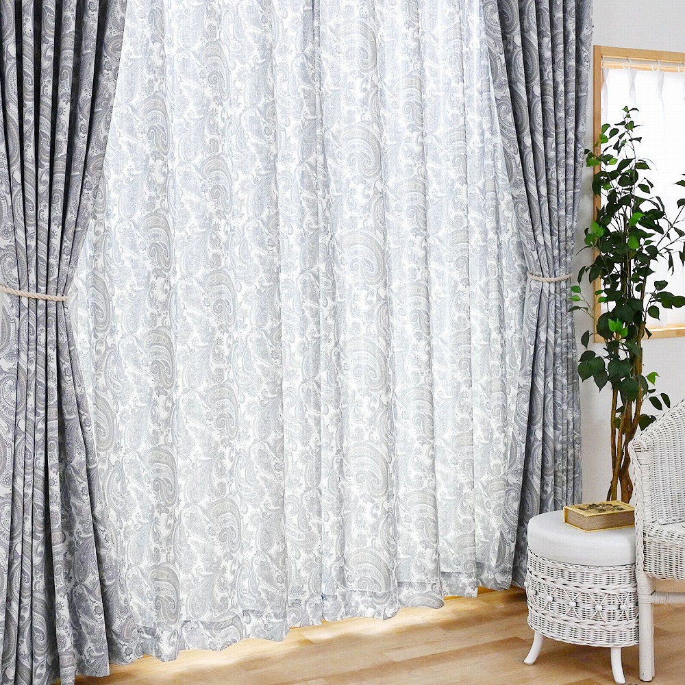 フォルスレース-グレー】 幅155〜200cm レースカーテン 満天カーテン