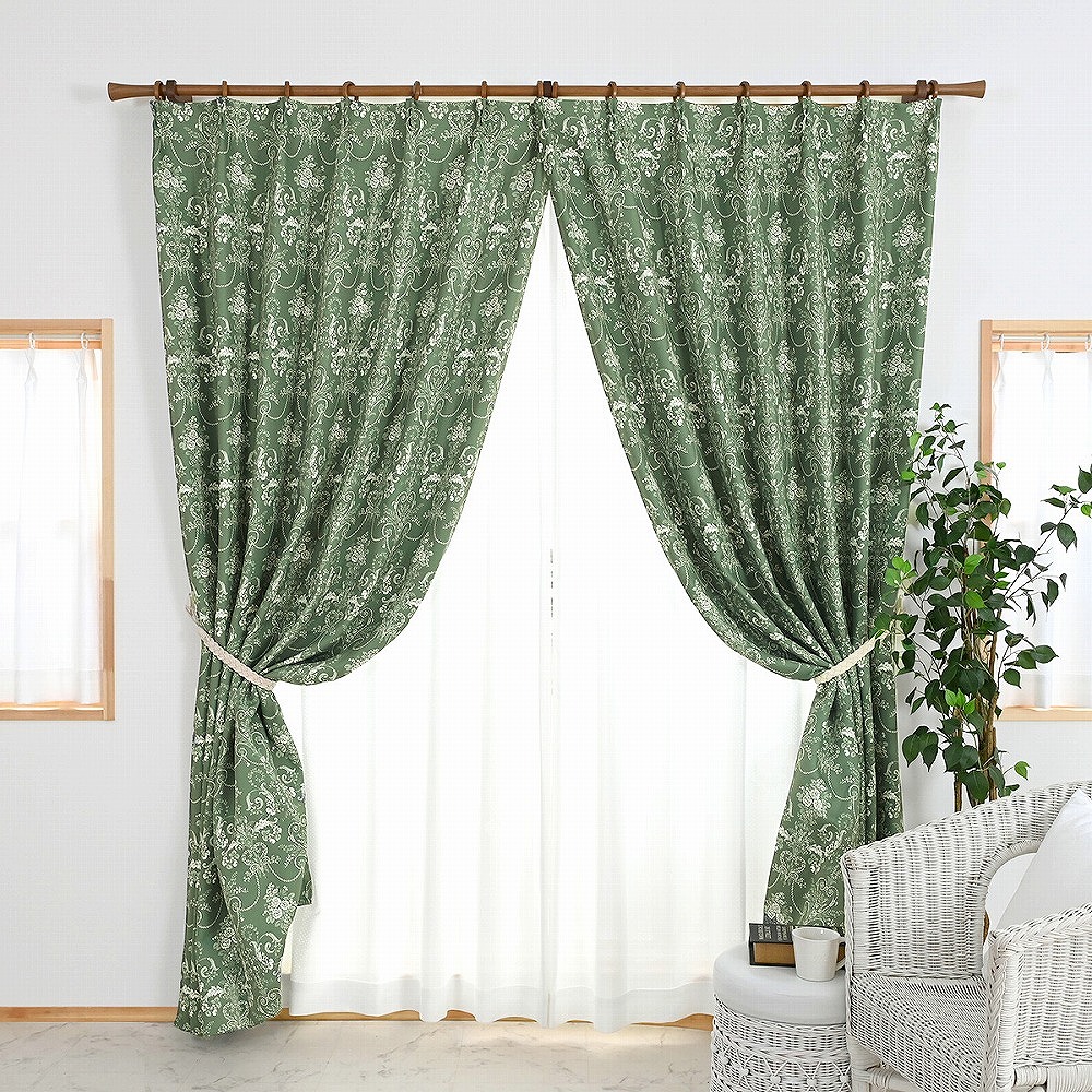 メレディ-モスグリーン】 満天カーテン 遮光 1級 レースカーテン 付き