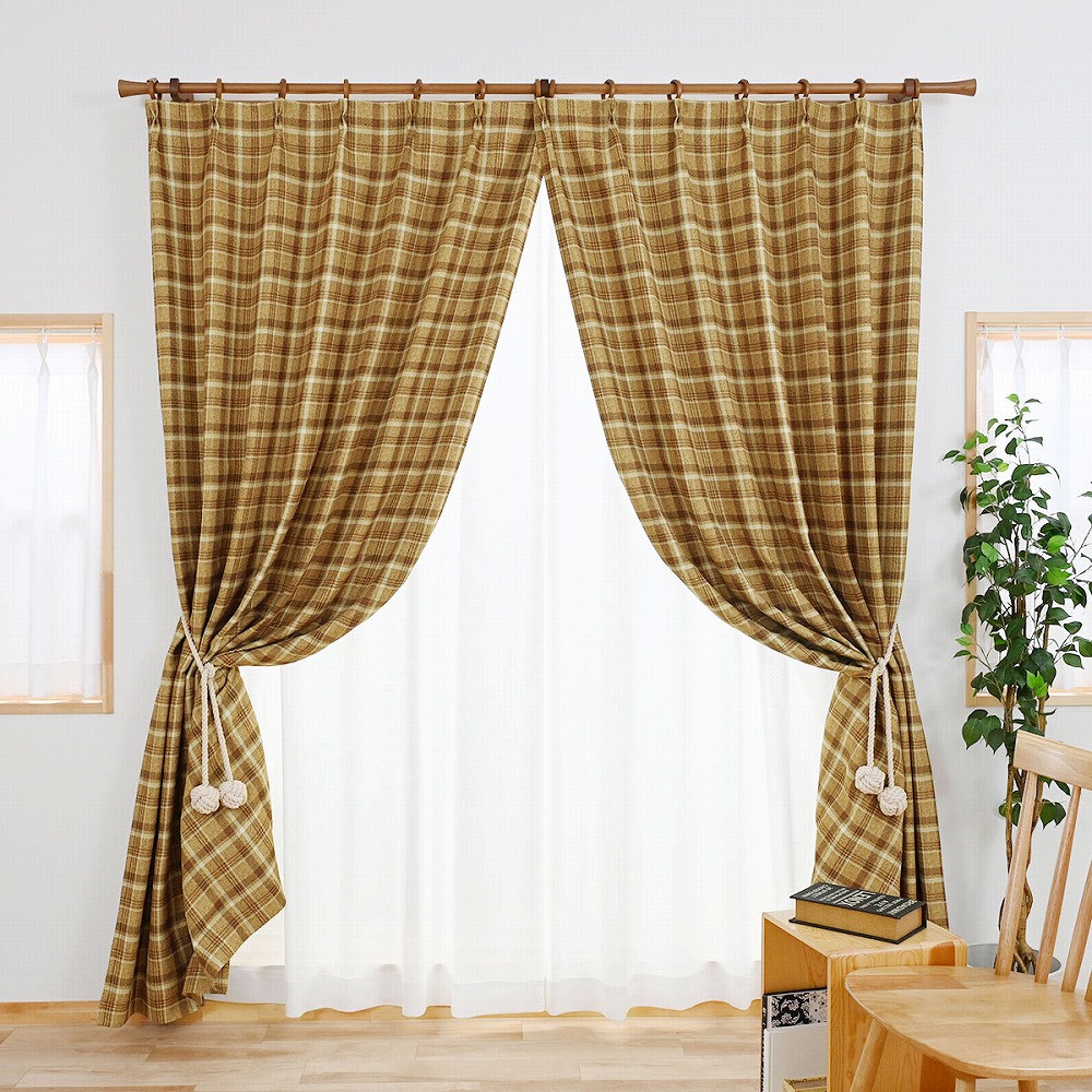 満天カーテン2枚　カーテンくれない2枚　幅120cm丈250cm　遮光1級　防音 プラッド-ブラウン】 満天カーテン 遮光1級 北欧 おしゃれ 2枚入り