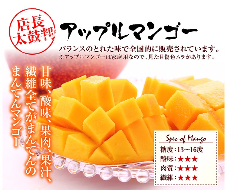 宮古島産アップルマンゴー 訳ありマンゴー＜B品＞2kg（4〜6玉