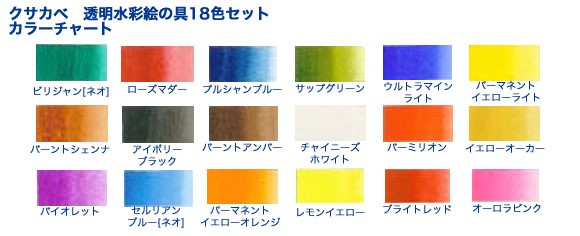 透明水彩絵の具18色セット NW-18｜クサカベ 3個までメール便可能の説明