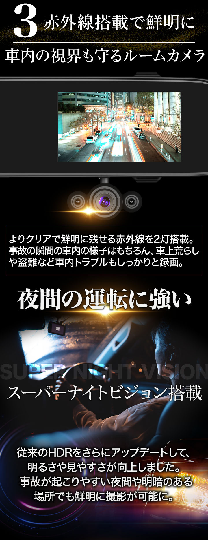 本体セットのみ 安心ドライビング! ミラー型3カメラドライブレコーダー