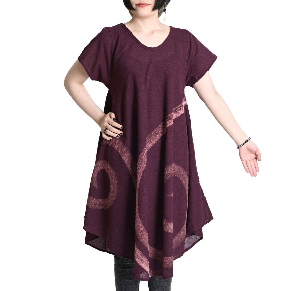 ワンピース レディース チュニック 半袖 楽ちん 大きいサイズ 体型カバー エスニック アジアン ファッション