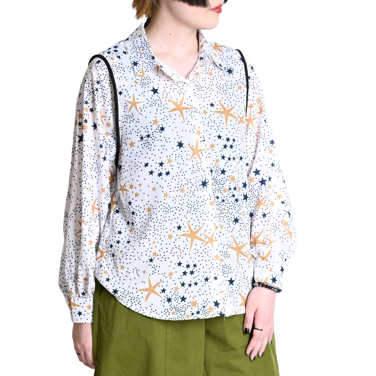 marai シャツ ブラウス レディース 星柄 秋 冬 柄シャツ シャツ