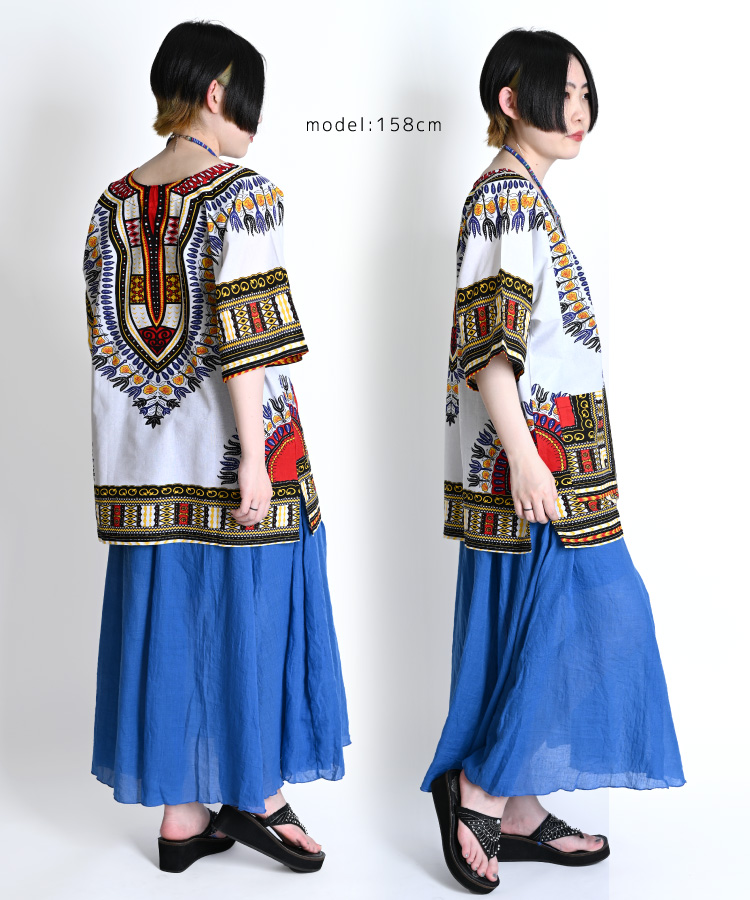 marai Tシャツ メンズ レディース カットソー 半袖 ダシキ 柄 総柄 