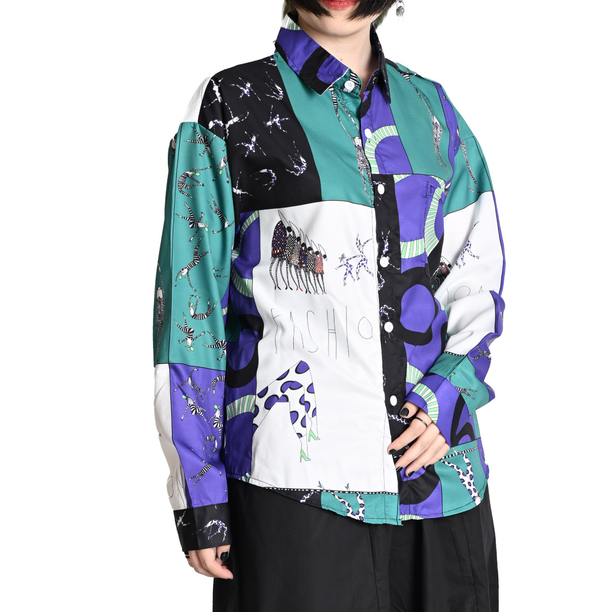 marai 柄シャツ メンズ レディース 長袖 シャツ ブラウス 総柄 秋 冬 