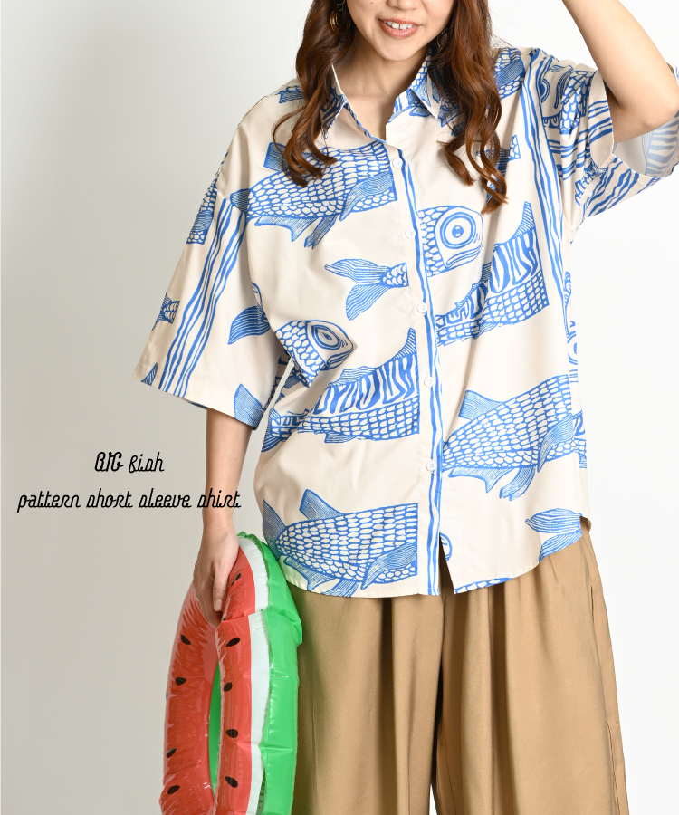 marai（マーライ） 柄シャツ メンズ レディース 半袖 春 夏 魚 サカナ