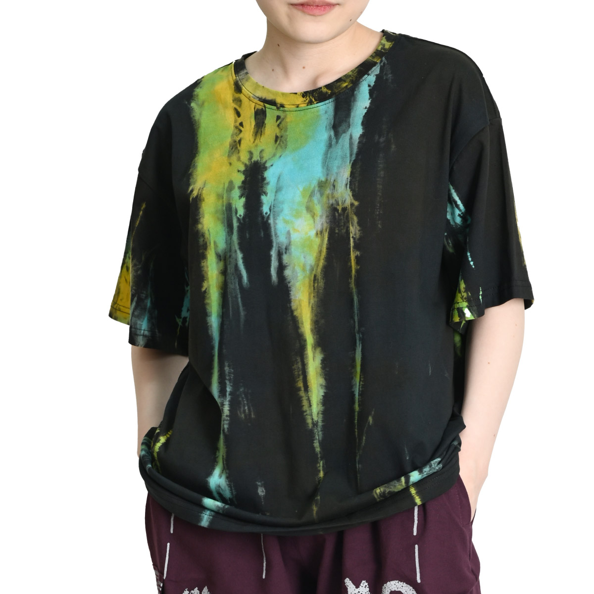 marai Tシャツ メンズ レディース 半袖 春 夏 タイダイ 染め ブラック  